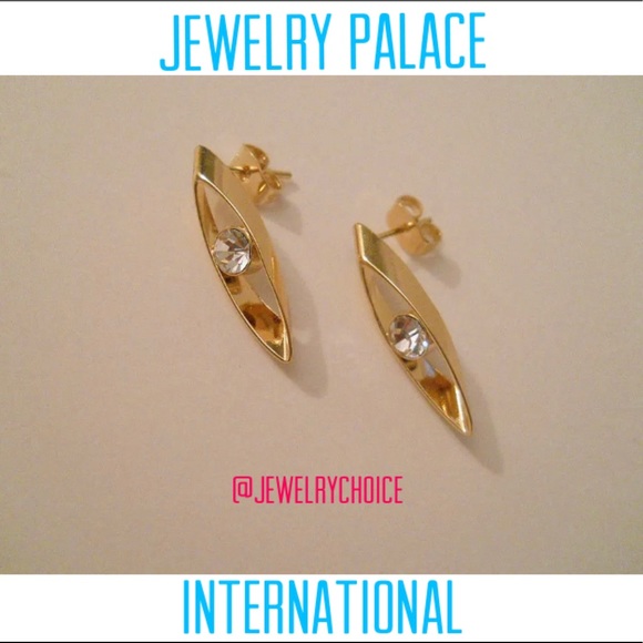 🆕14K Gold Filled Crystal Long Oval Shape Post Earrings - Picture 7 of 12